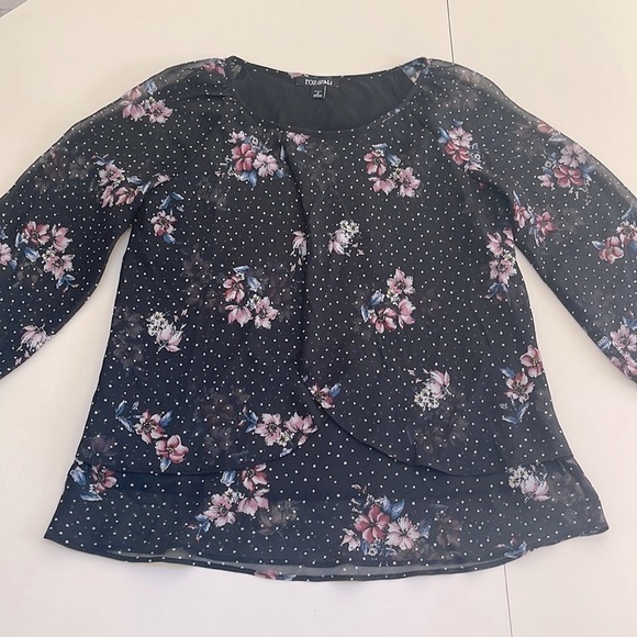 ❤️ 🆕 ROZ & ALI Floral Slit 3/4 Sleeve Career Blouse Size Small - Picture 2 of 5
